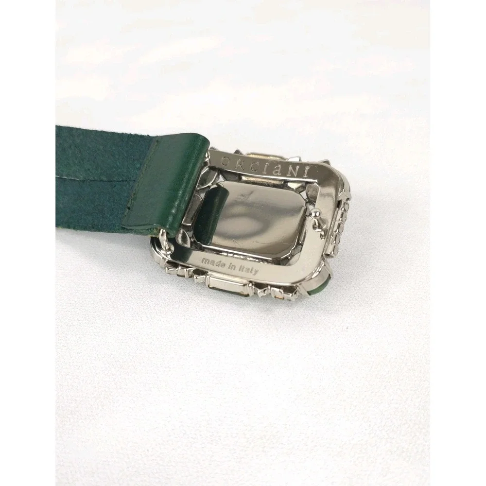 Claudio Orciani Size 80 Green Genuine Leather Crystal / Gems Belt Made In Italy - Picture 6 of 7